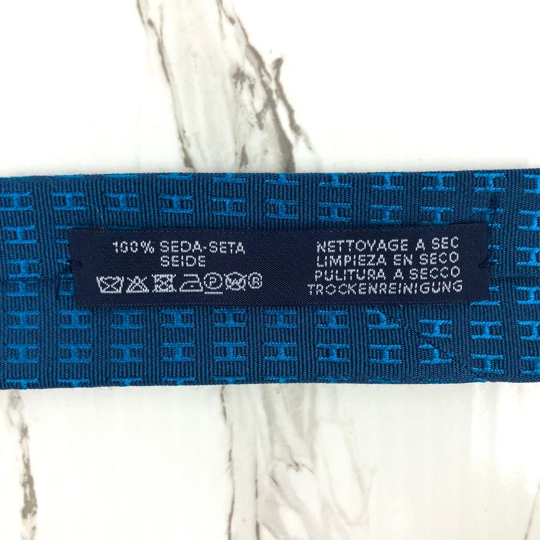 Momo　美品　エルメス　ネクタイ　ファソネ　H柄　H織　ジャガード　ブル