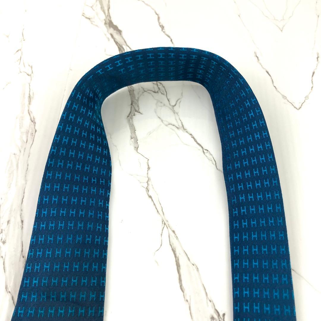 Momo　美品　エルメス　ネクタイ　ファソネ　H柄　H織　ジャガード　ブル