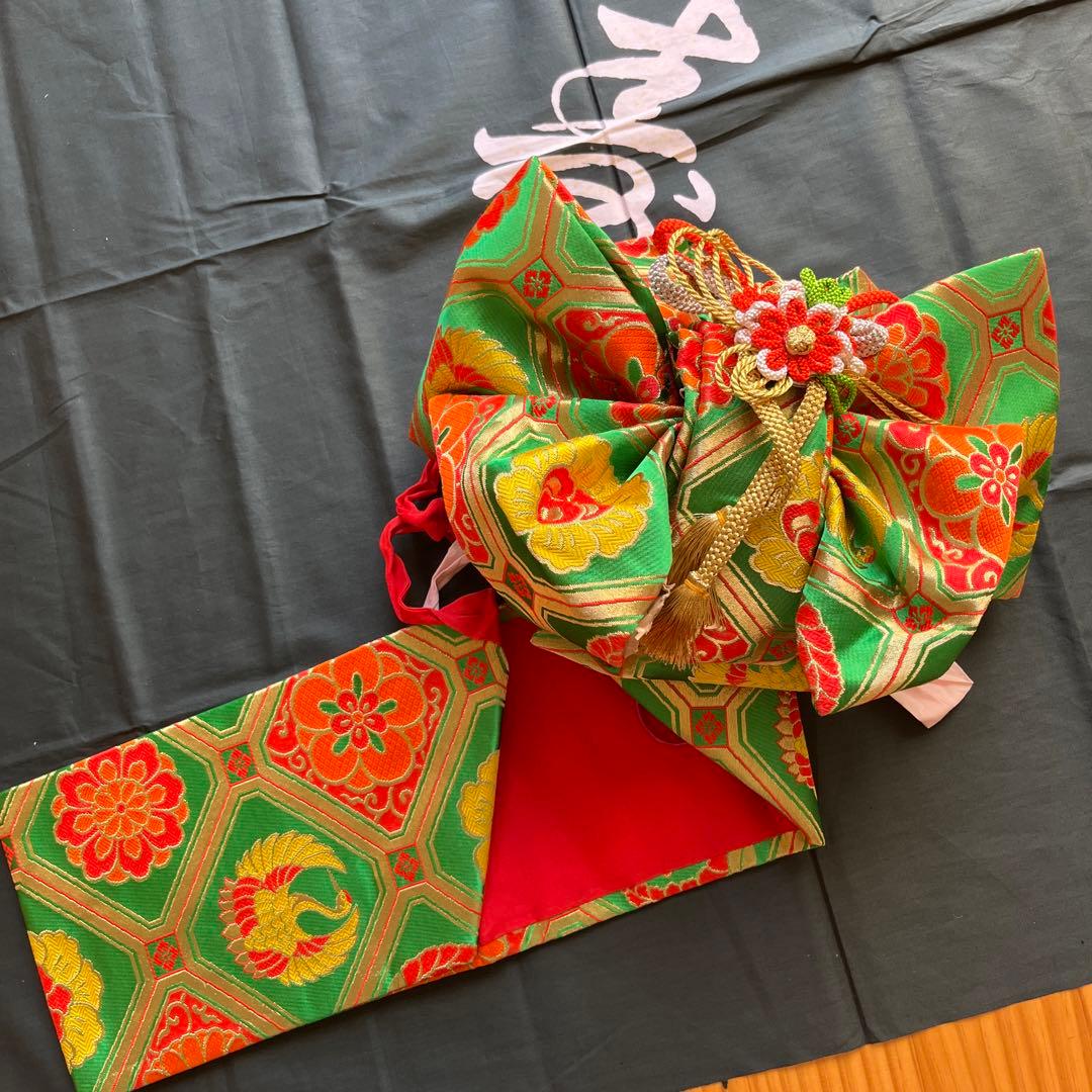 七五三 七歳着物　アンティーク　刺繍艶やか10点セット　オレンジ