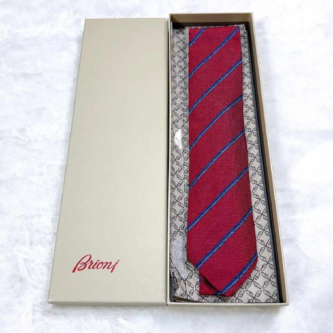 【新品】Brioni ブリオーニ ネクタイ ストライプ シルク100% レッド