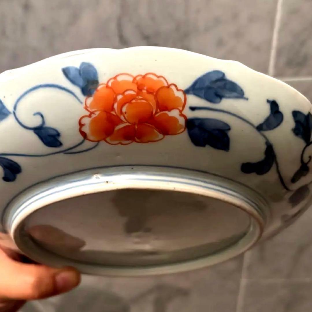 江戸後期 古伊万里 鶴やお花美しく金彩ふんだんの豪華絢爛な赤絵大皿23cm