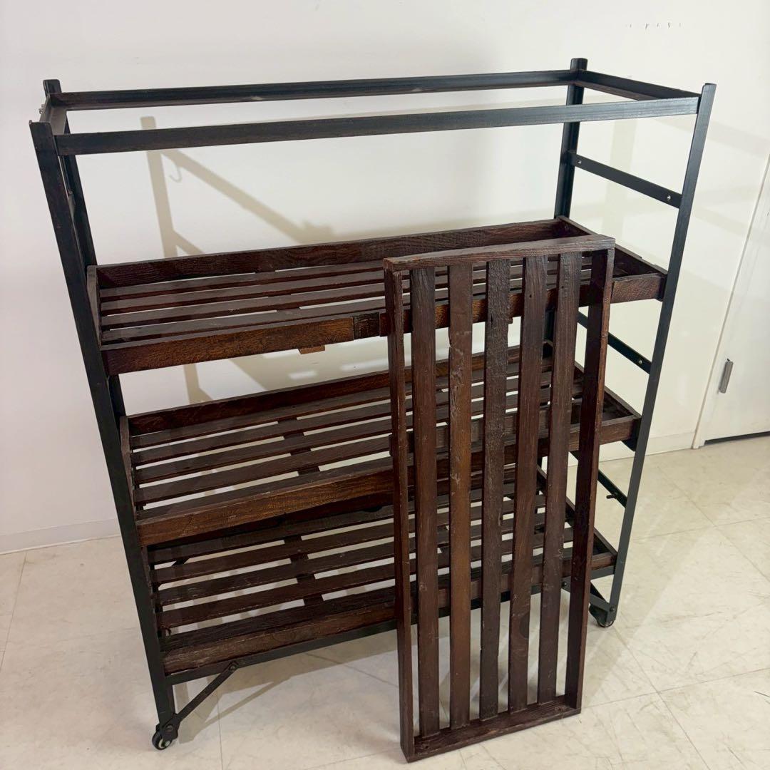 クラッシュゲート　キャスターワゴン　シェルフ　古材