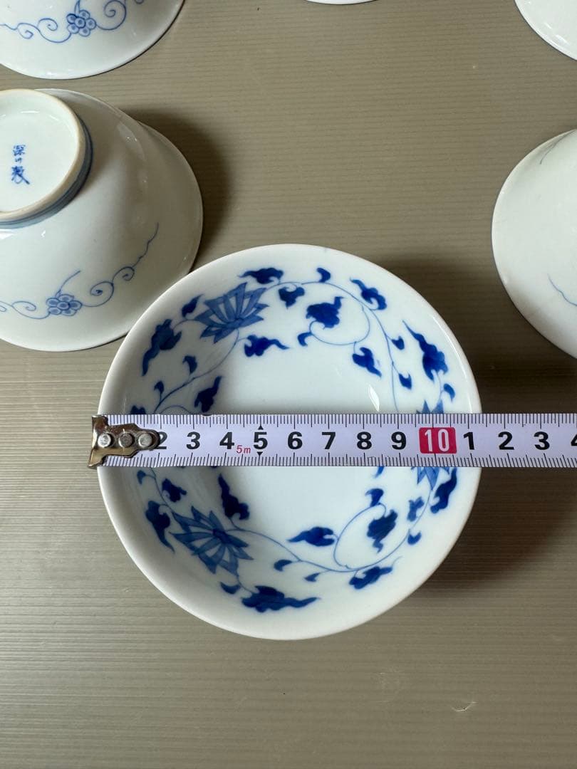 2891 深川製磁　染付唐草蓮花紋　小鉢　6客　時代物