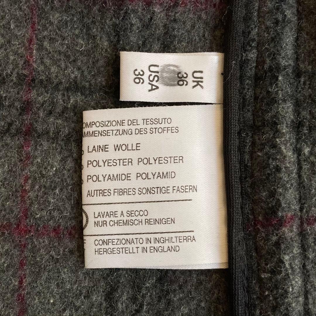 ビンテージ 英国製 ウール メルトン 裏チェック ロング ダッフルコート 36