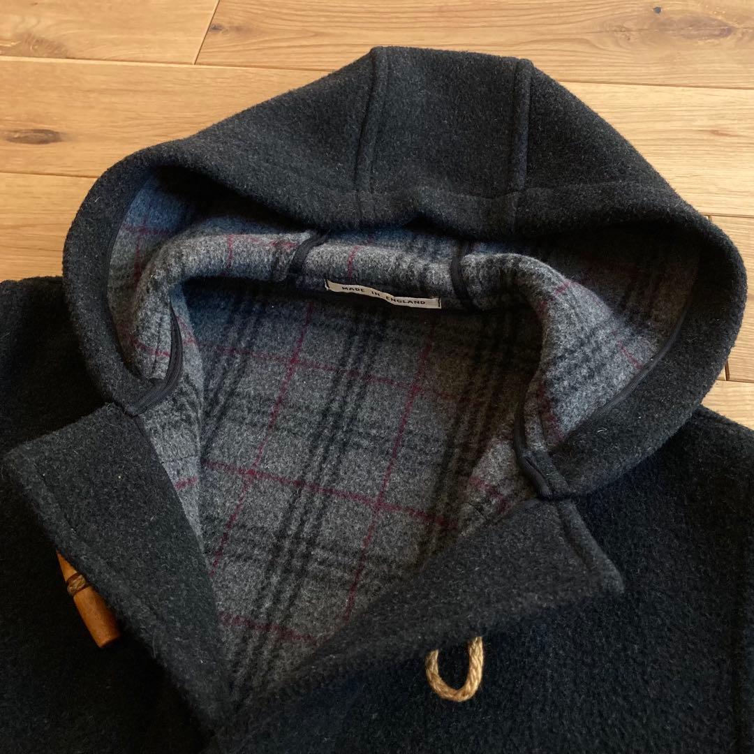 ビンテージ 英国製 ウール メルトン 裏チェック ロング ダッフルコート 36
