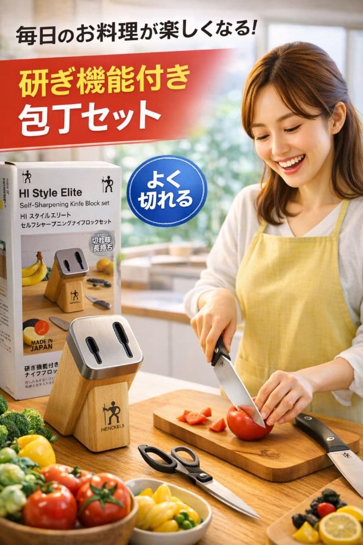 【掘り出し物】HENCKELS 　包丁、包丁研ぎつきホルダー　おしゃれ