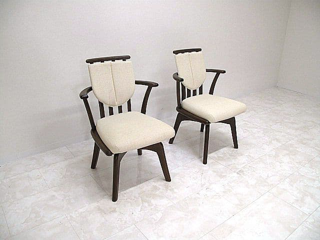 【展示品】イバタインテリア 回転式ダイニングチェア 2脚セット　　オーク材