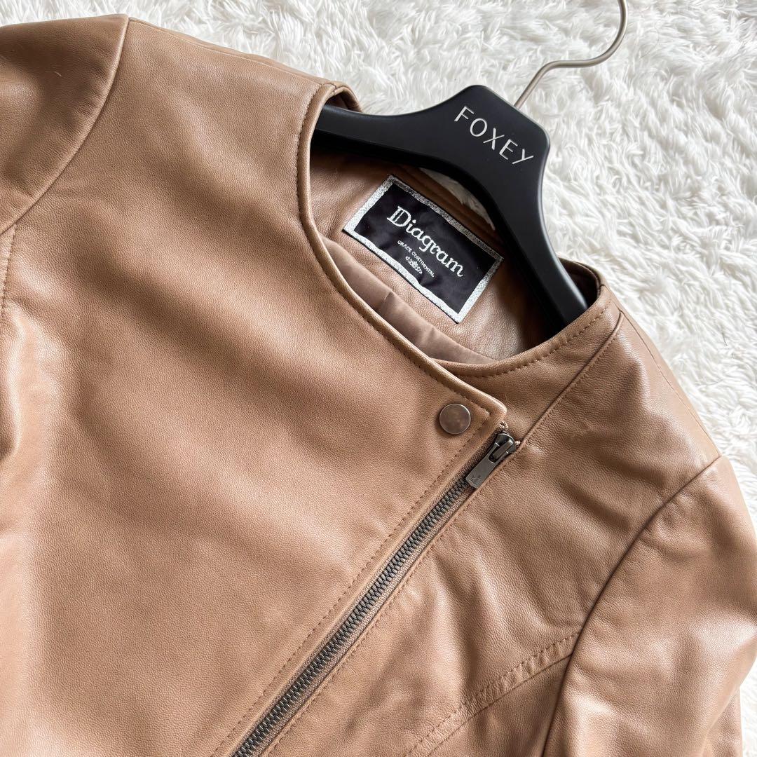 2way✨ダイアグラム　ライダースジャケット　フォックスファー　レザー　ブラウン