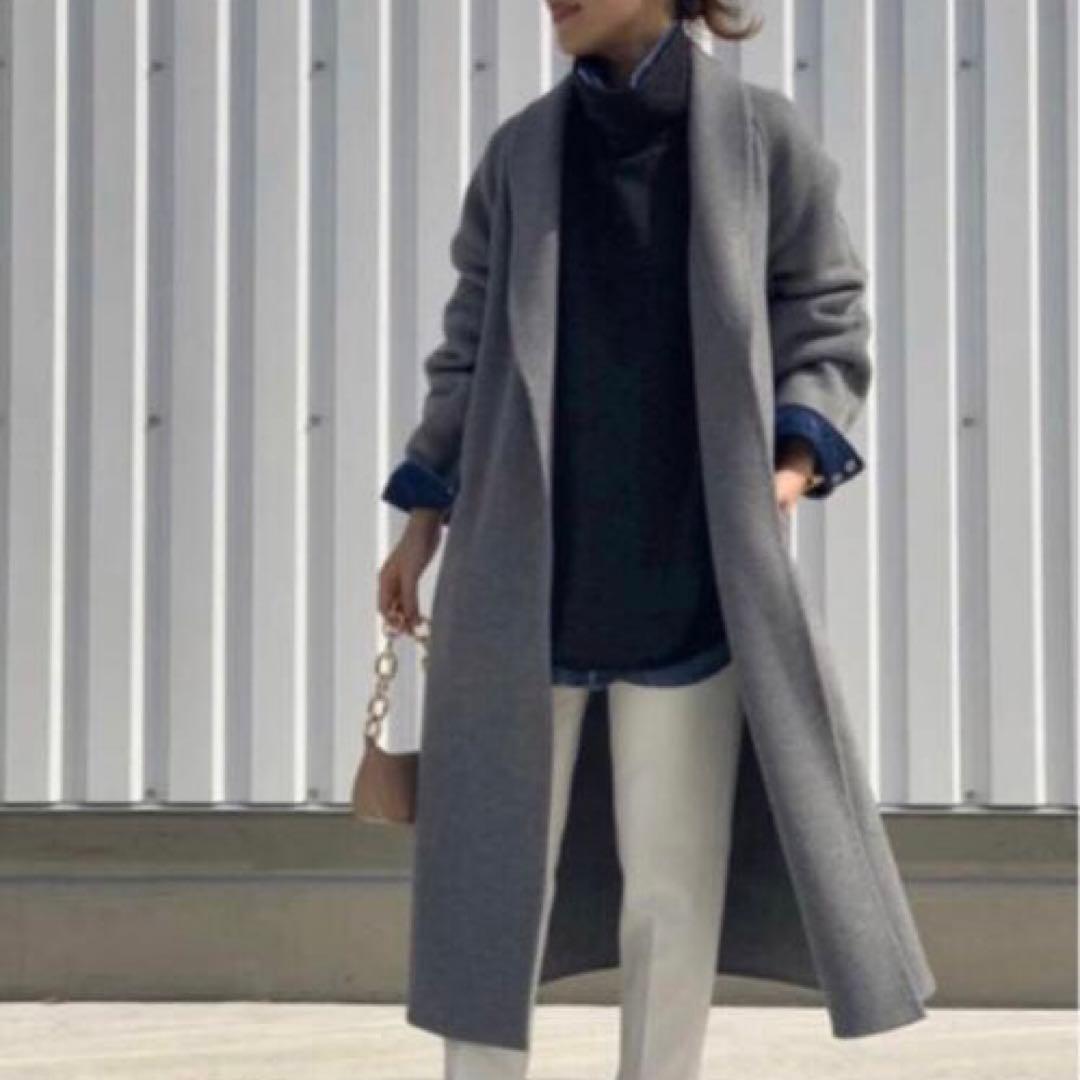 極美品 スピックアンドスパン ショールカラーリバーコート ロング ベルト