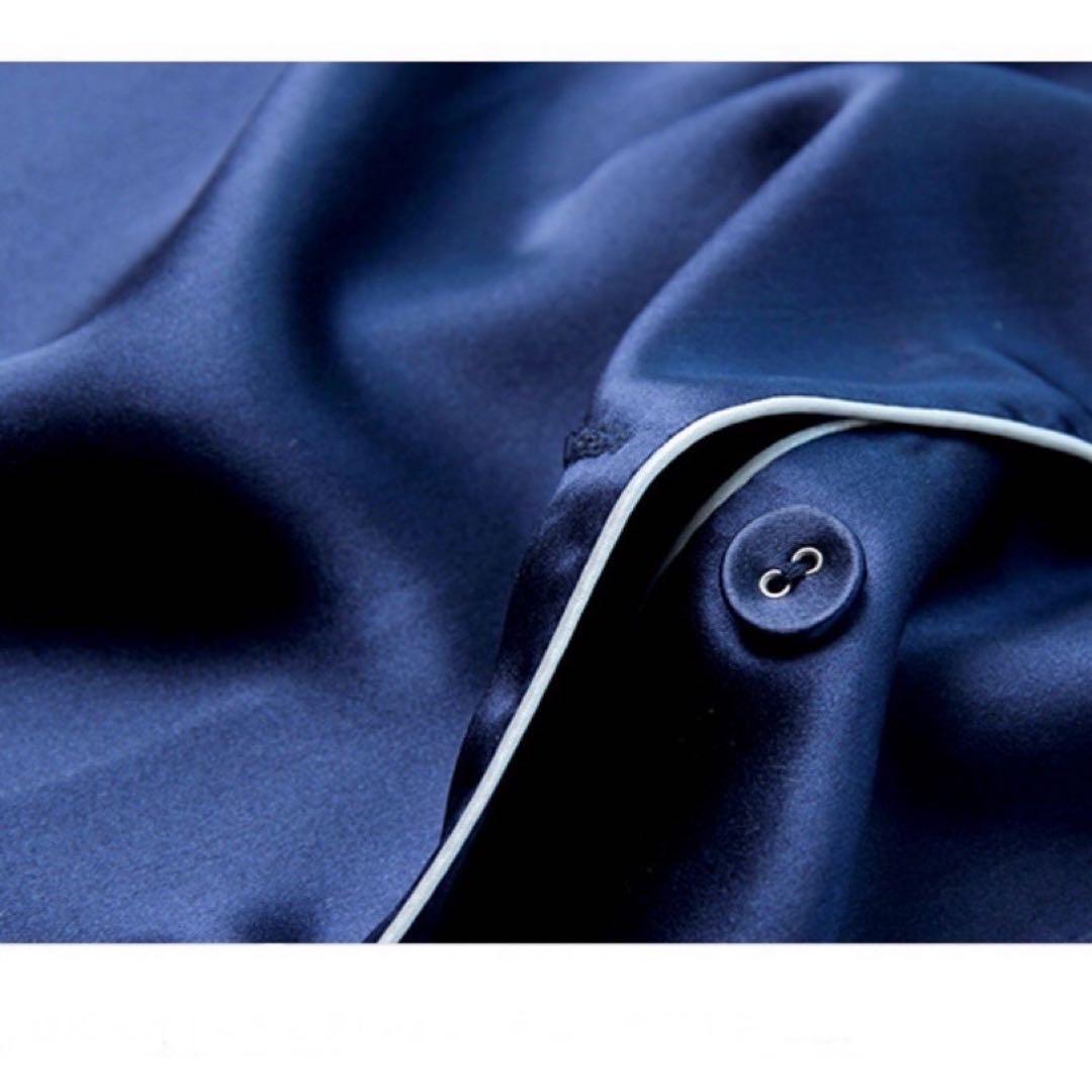 477 新品 レディースパジャマ ネイビー 絹100% 2XL 天然素材