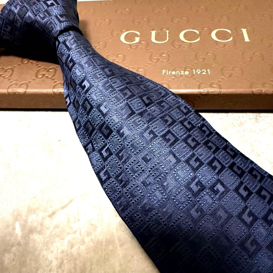 未使用級 GUCCI グッチ ネクタイ G柄 ネイビー ハイブランド シルク