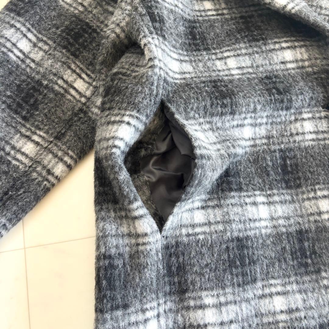 【美品】NBB シャギー チェスターコート ロング ゆったり チェック柄 M