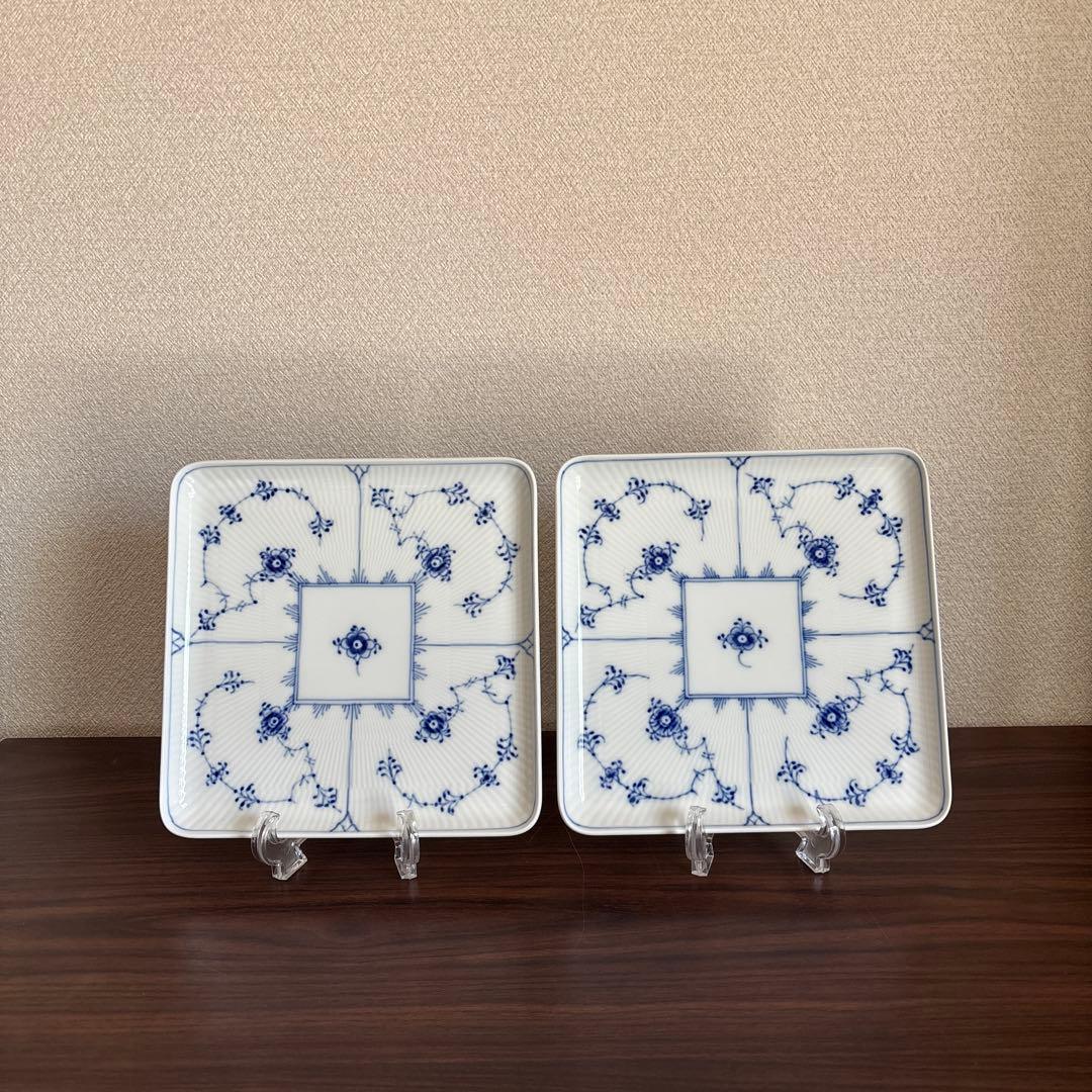 ロイヤルコペンハーゲン ブルーフルーテッド プレイン 角皿 2枚