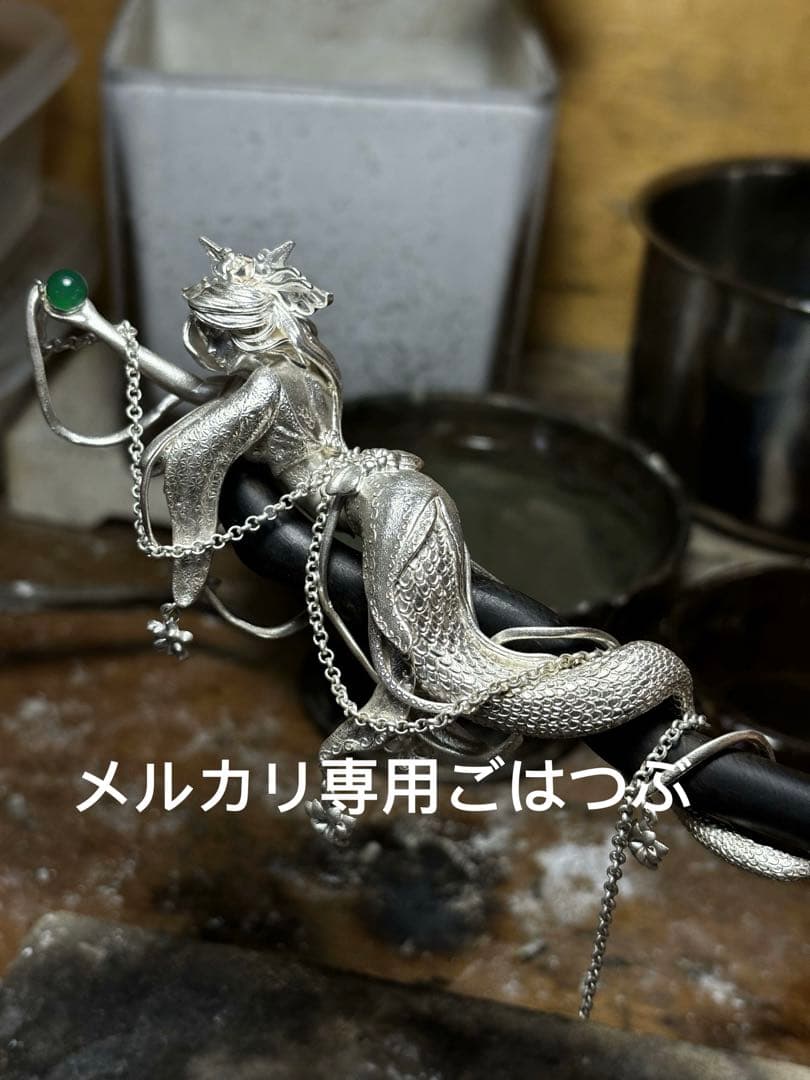 アクセサリー手作り　銀製作品　スネーク神　置物/簪