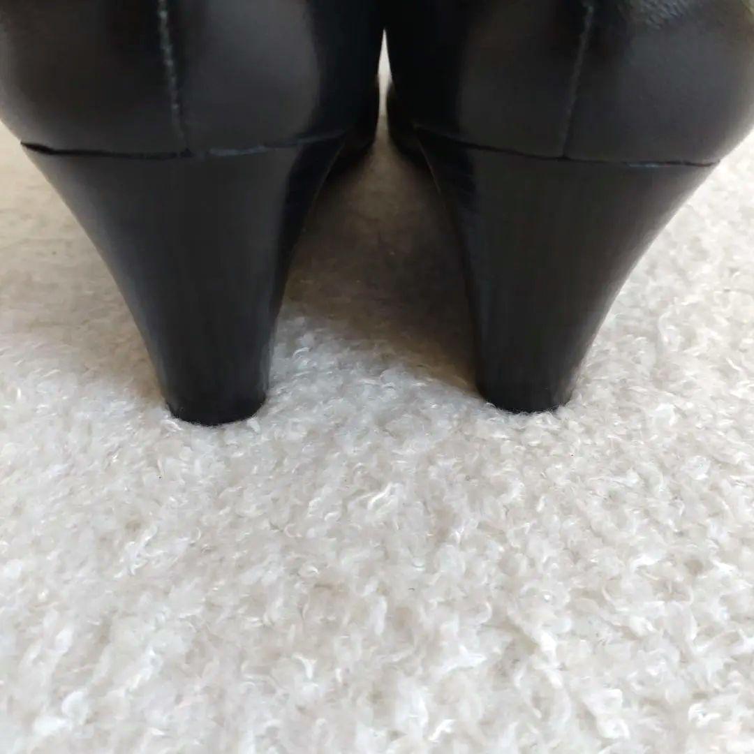 トリーバーチ　サリーウェッジ　ブラックパンプス　ゴールドロゴ　カーフスキン　8M