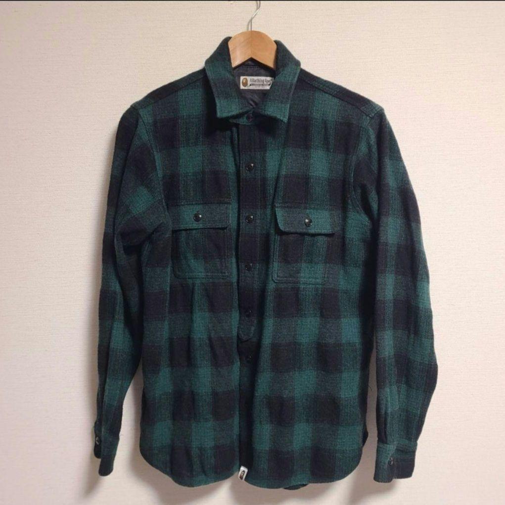 APE ネルシャツ チェック シャツ M 長袖 緑 黒　ドラマ着用風　キムタク