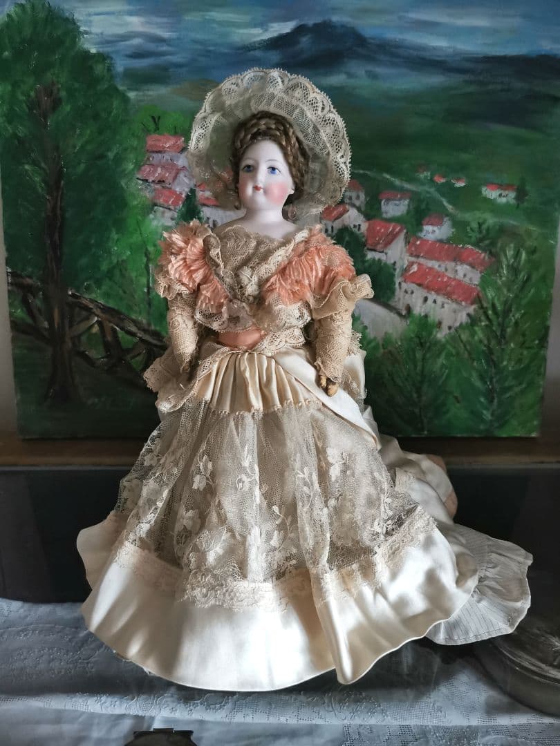 アンティークフランス ゴーチェビスクドール シルクタフタ＆レース４層ドレス19c