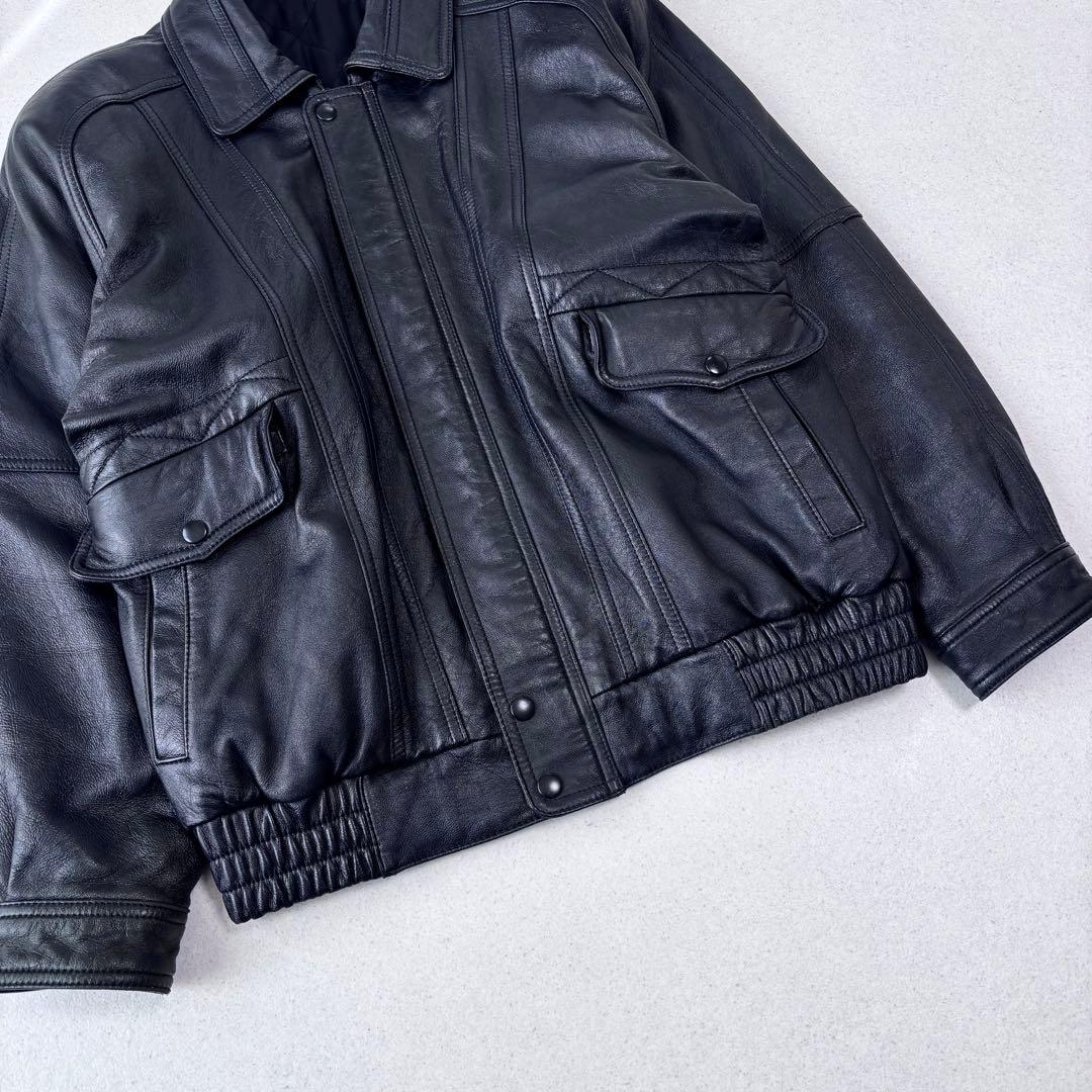 ヴィンテージ レザー ボンバージャケット L 本革 黒 90s A-2タイプ