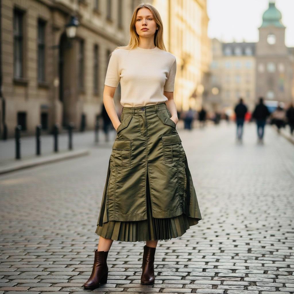 サカイ sacai ナイロンツイル バックプリーツ スカート サイズ2 美品 F