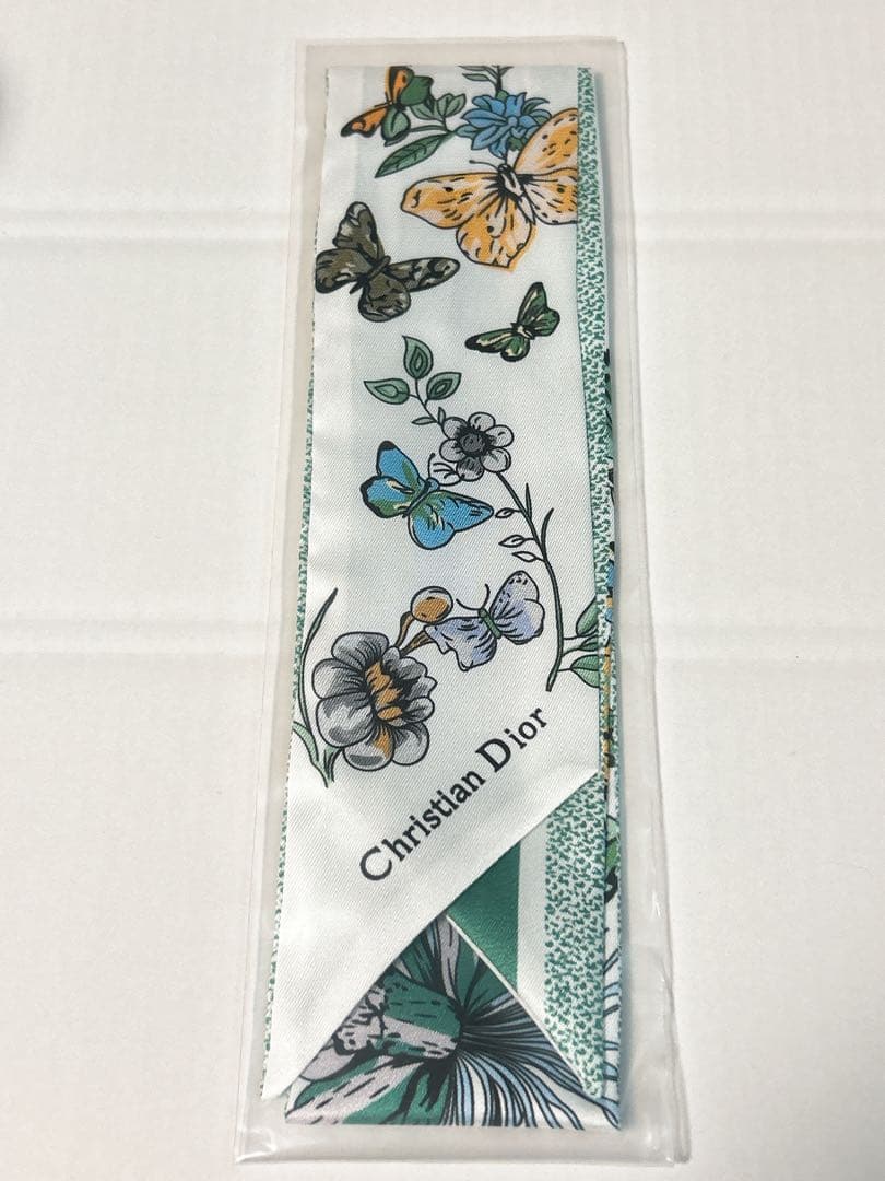 フラワー　バタフライ　スカーフ グリーンDIOR