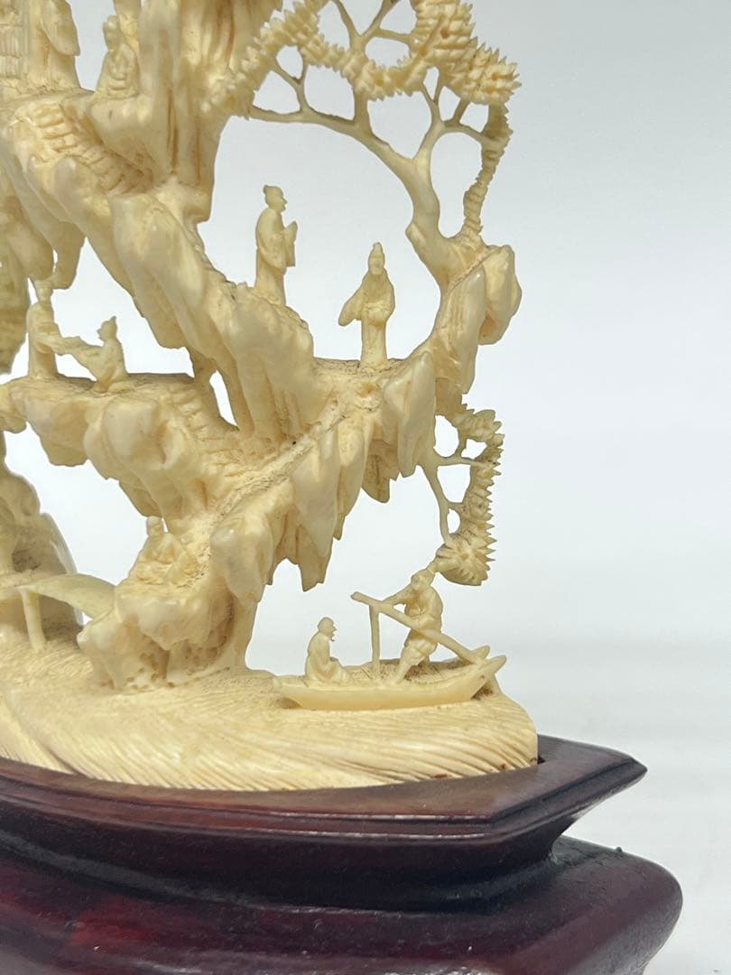 極上透彫山水人物　台付