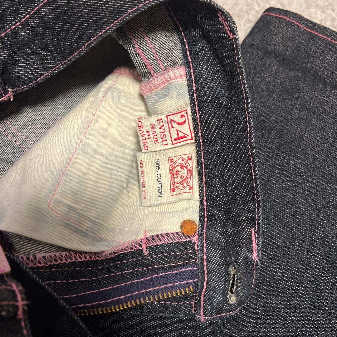 美品✨エビスEVISU　デニム　ピンク　カモメ　ステッチ　ジーンズ24インチ
