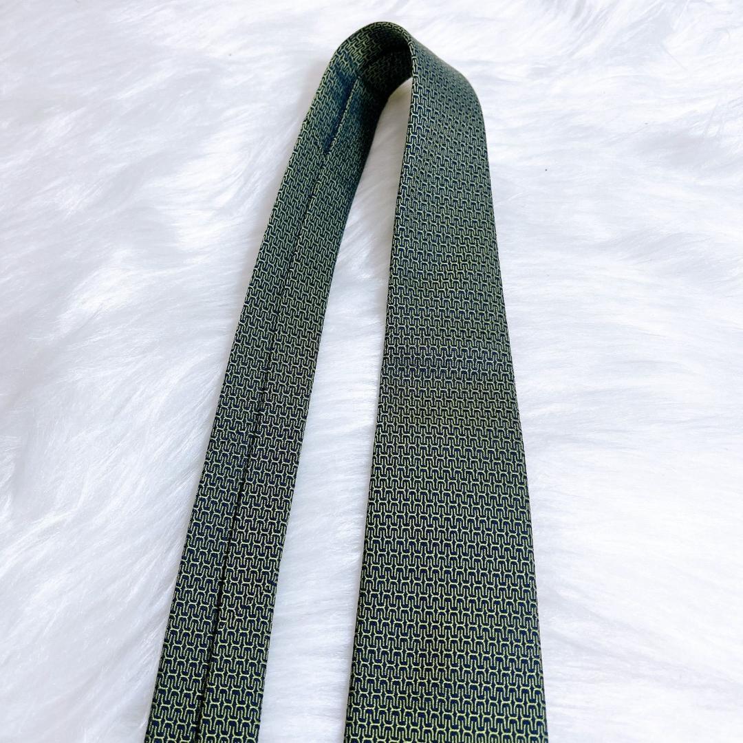 エルメス　HERMES ネクタイ シルク100% フランス製 グリーン H柄