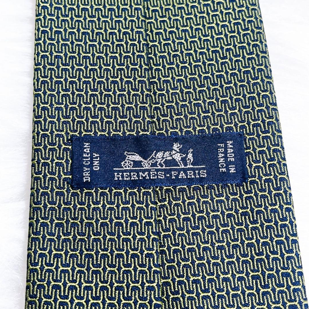 エルメス　HERMES ネクタイ シルク100% フランス製 グリーン H柄
