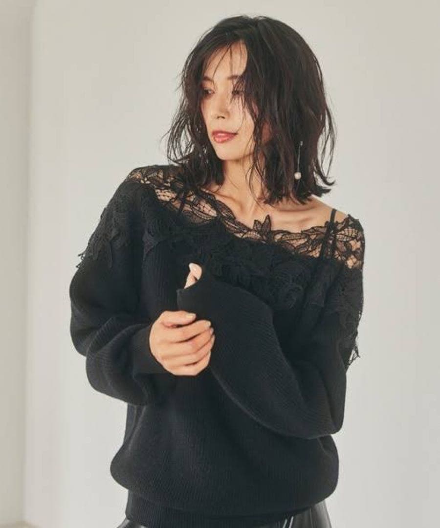 みかりんFRAY I.D 【美品】レーストリムオフショルニット オフショル