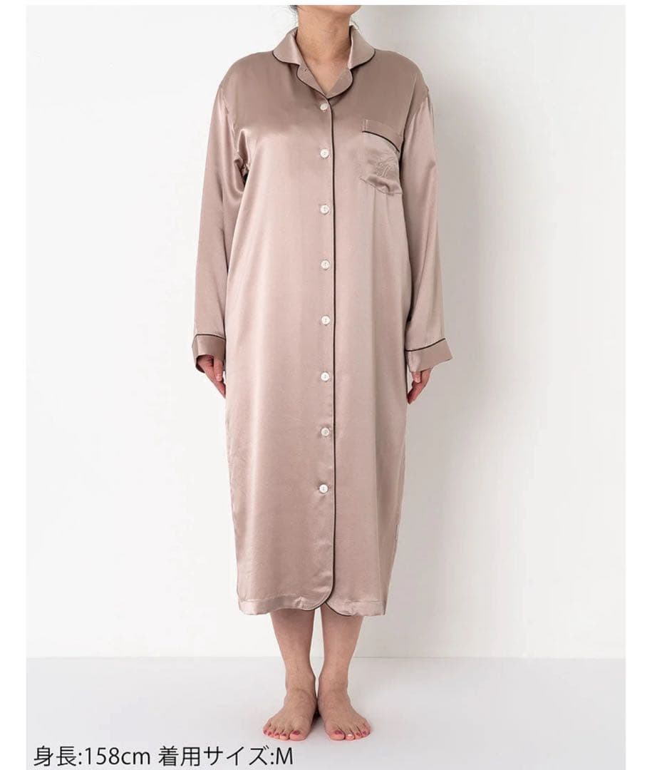睡眠科学 長袖 絹100% 吸放湿性 前開きワンピース YNX544 Lサイズ