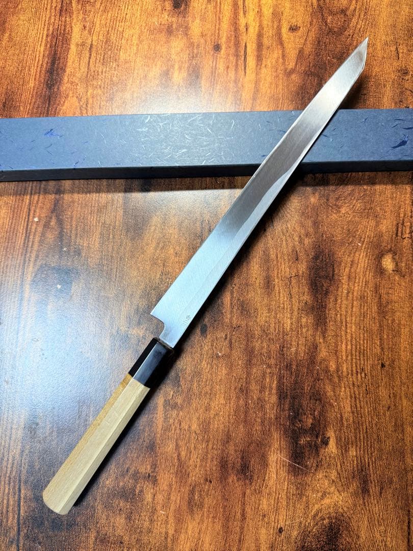 【堺打刃物】フグ引 切付　包丁　白ニ鋼　尺　水牛八角柄 和包丁