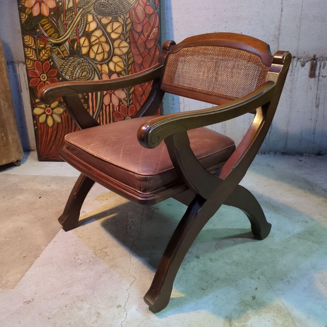 マルニ木工◆ビンテージ　ラタン　本革　ソファ　アーム　チェア 椅子 イス ②