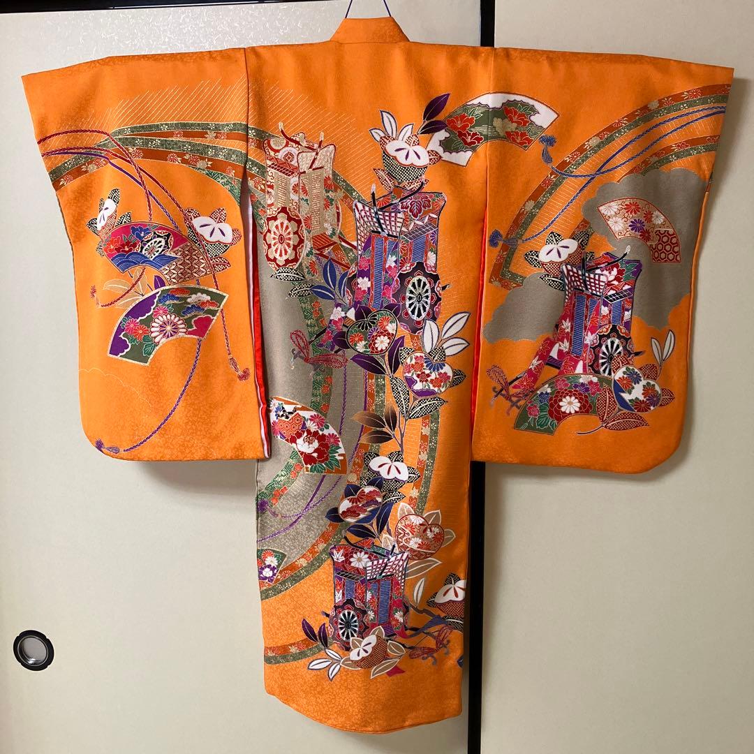 お宮参り女の子　産着　七五三（三歳）　一つ身　長襦袢付き　お祝着　正絹着物のしめ