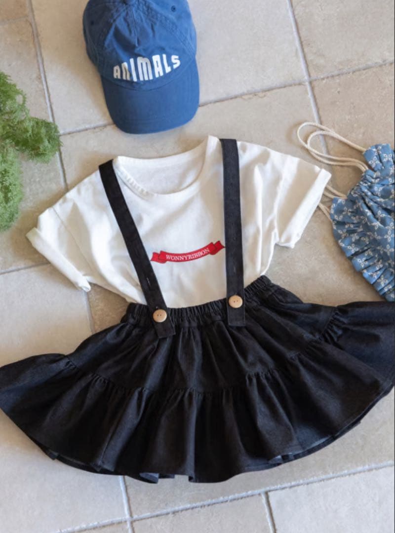 Wonny Ribbon　Black denim skirt 　Mサイズ