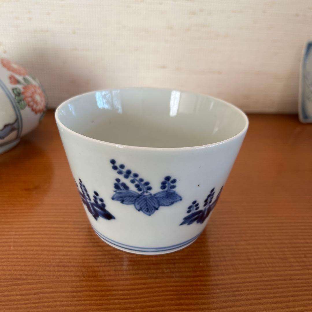 古伊万里　渦福　染付 桐家紋　蕎麦猪口