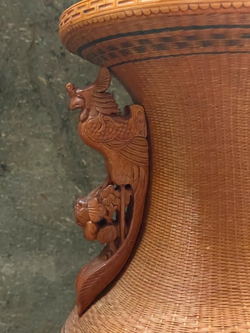 希少 1940's ヴィンテージ 上海伝統工芸 竹細工 編み込 大型 花瓶 花壺