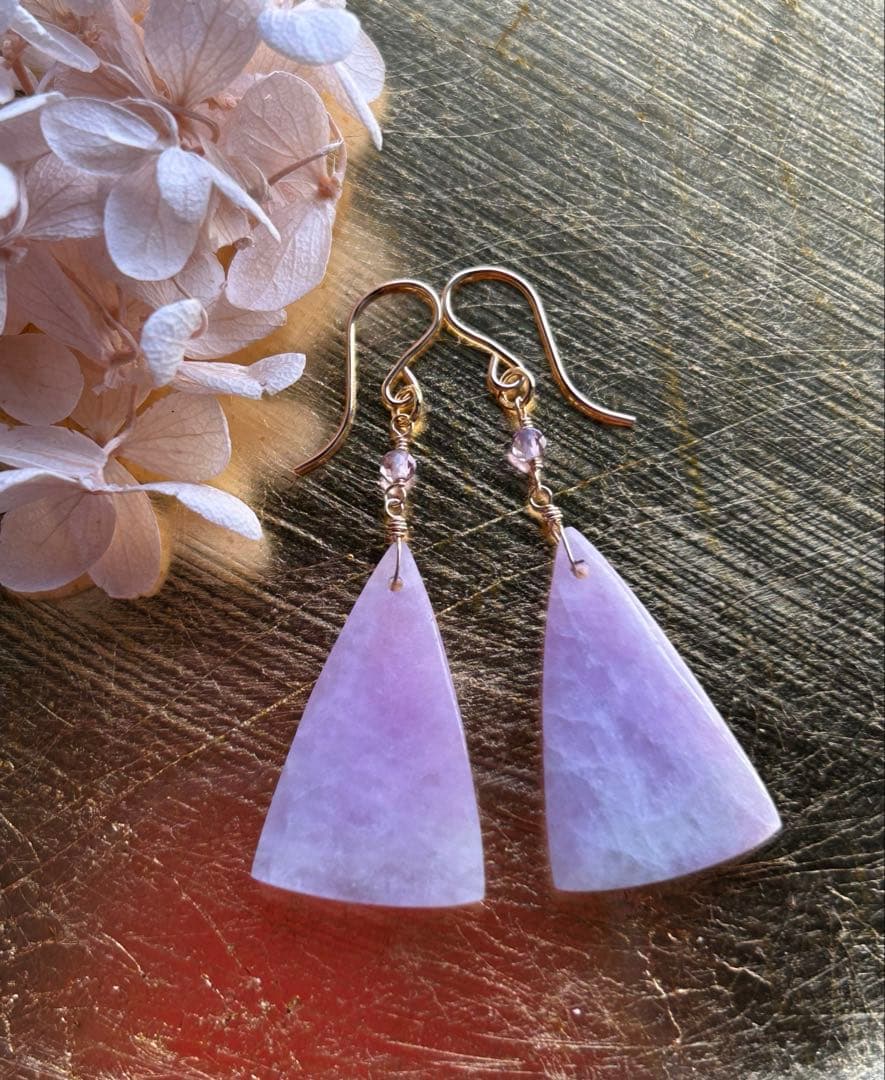 クンツァイト ＆アメジストのピアス　14kgf