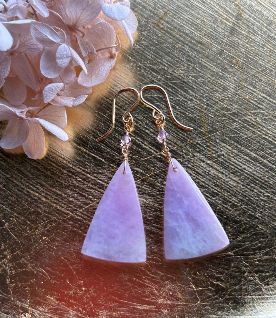 クンツァイト ＆アメジストのピアス　14kgf