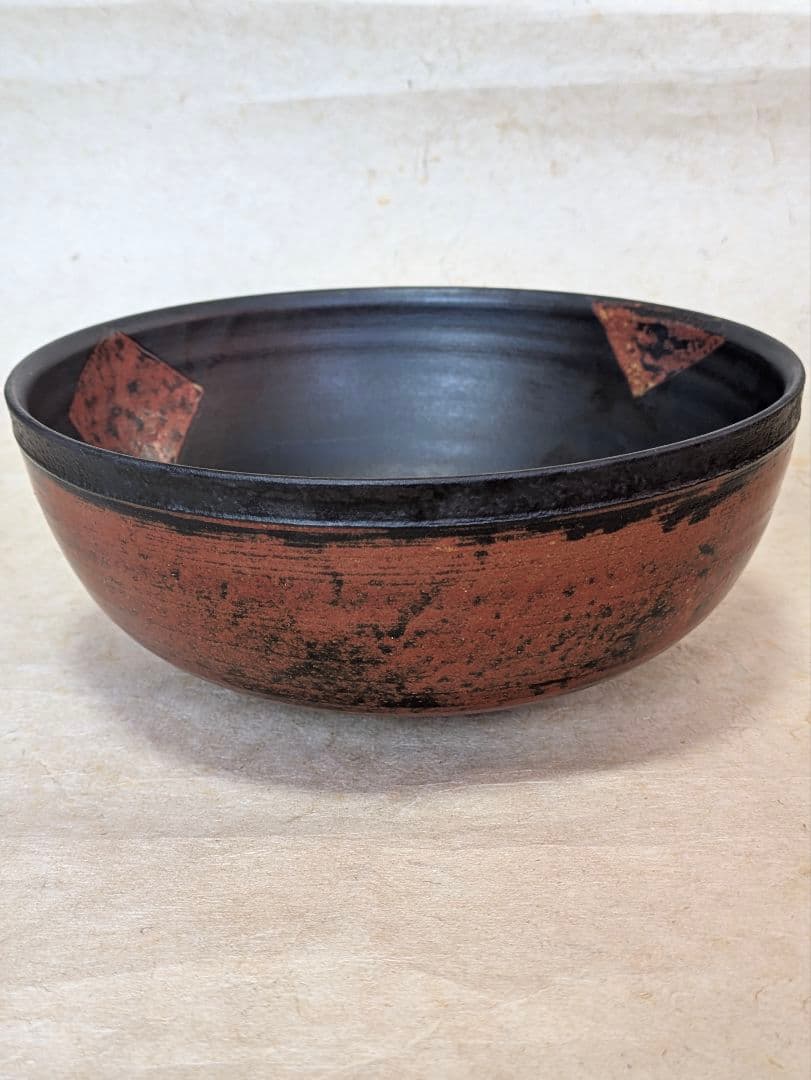 作家　井出久弥 作　渋赤の器　円形深鉢