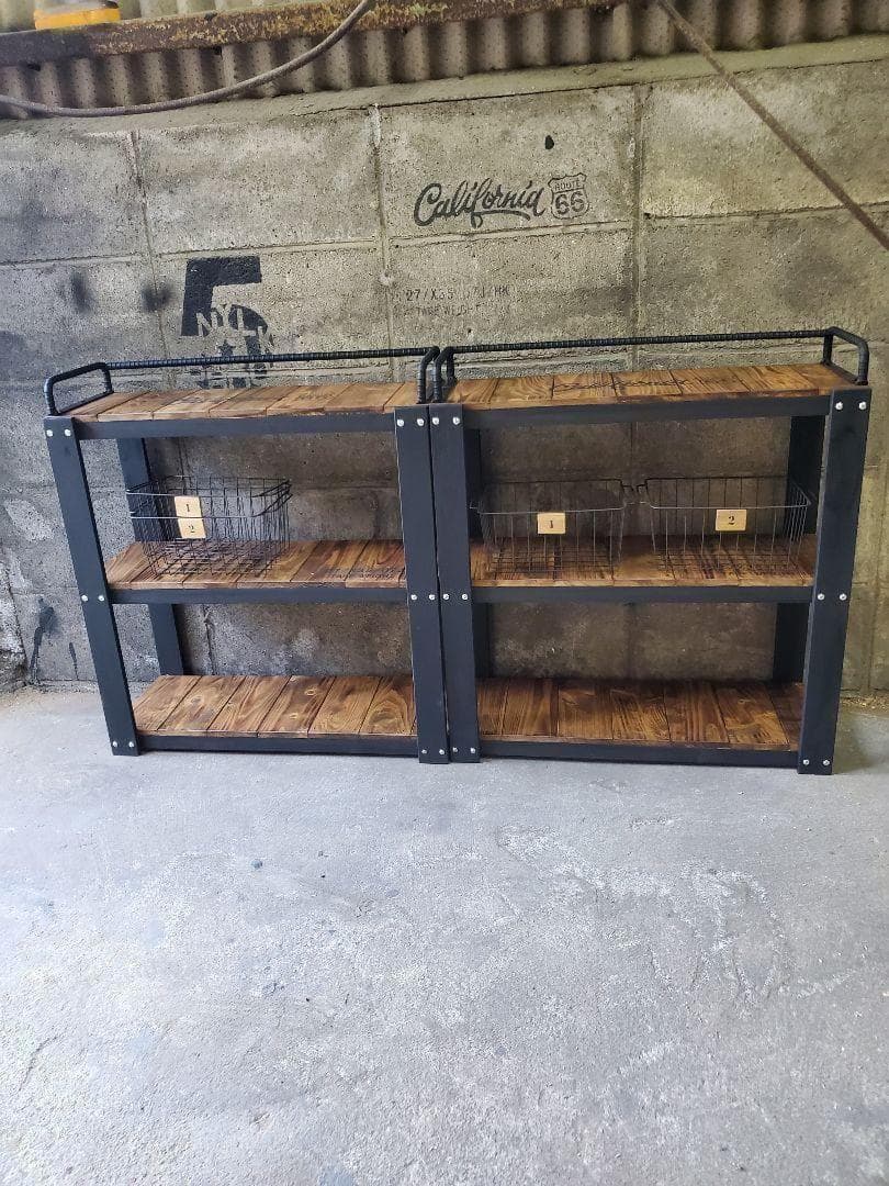 【かごつき】男前インテリア　棚　２台　植物　多肉植物　インダストリアル 1125