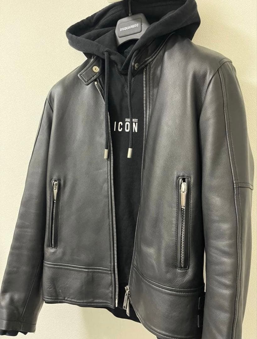 DSQUARED2 ラムレザー シングルライダースジャケット 42