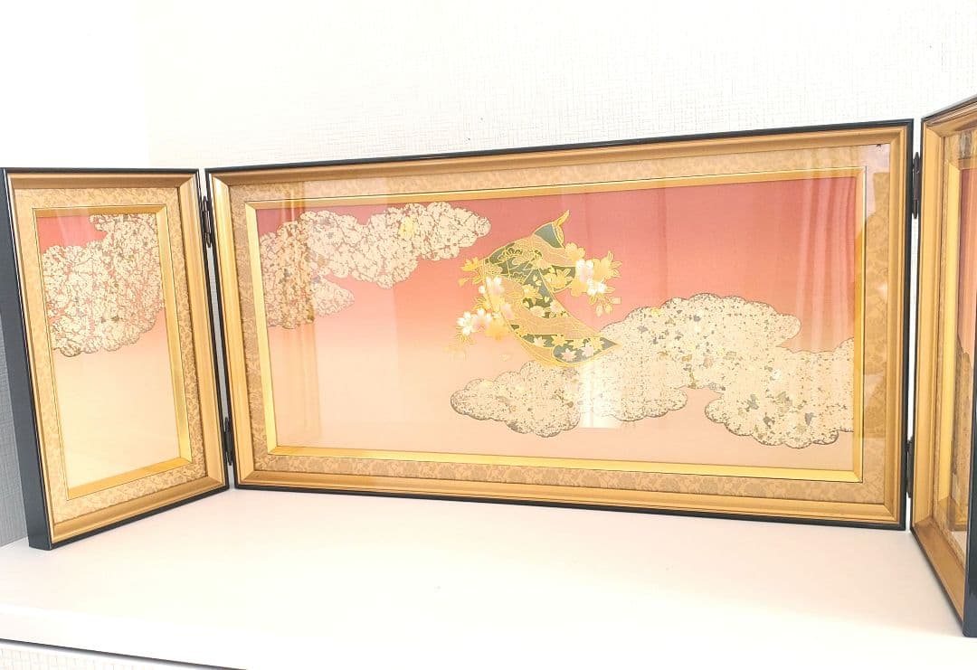 新品 秀月 高級 硝子三曲屏風