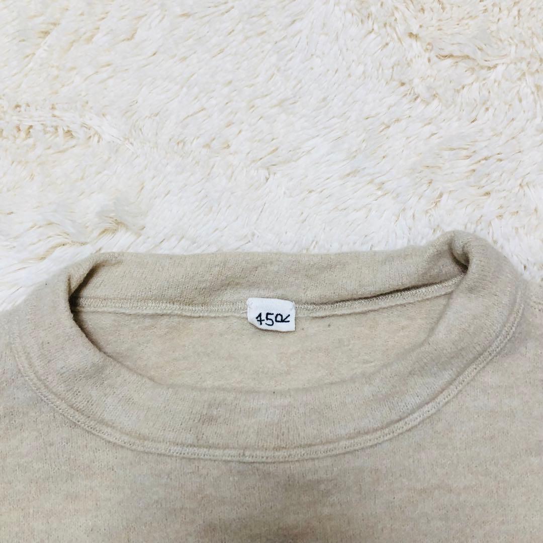 45R 縮絨のMシャツ ニット 長袖 モックネック ワイド ロゴ 刺繍 ウール