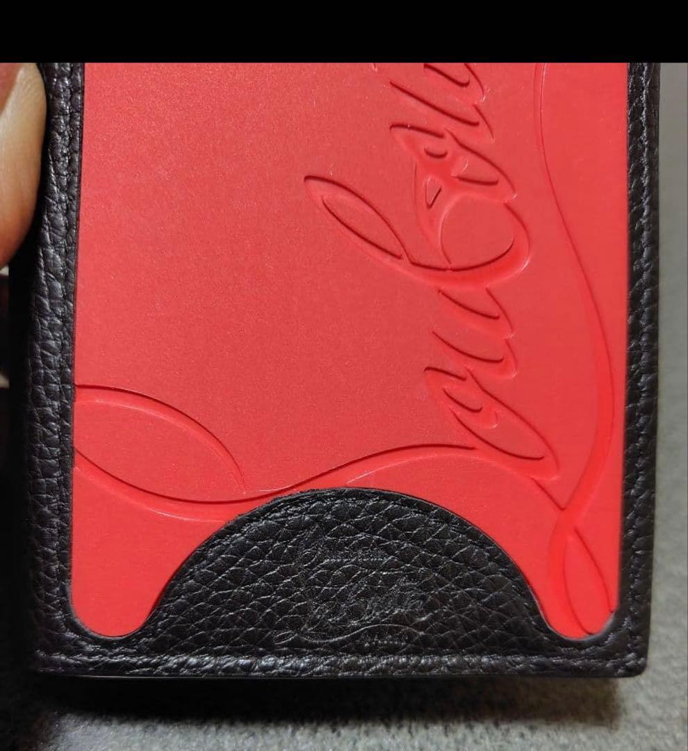 クリスチャンルブタン 折り財布 型押し ラバー ロゴ レザー レッド