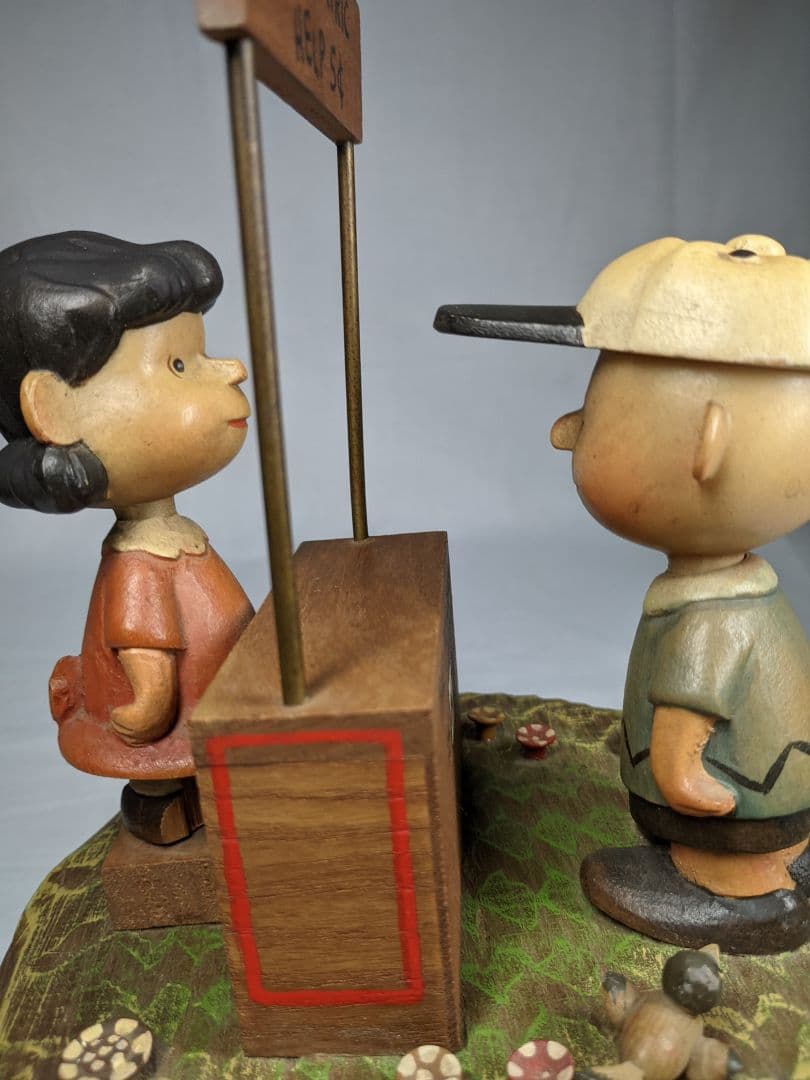 アンリ社製 ANRI チャーリー＆ルーシー オルゴール 木彫り人形 ビンテージ