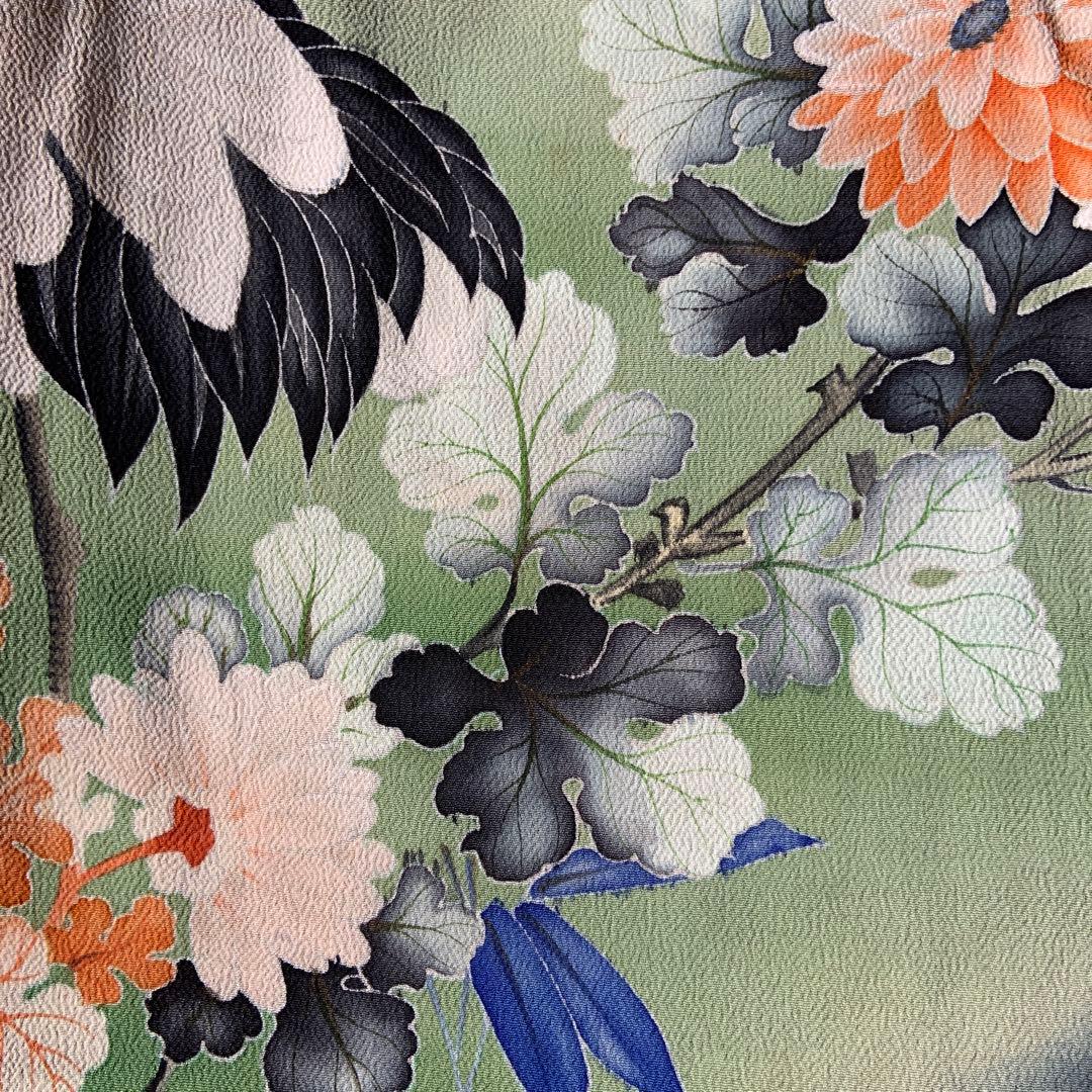 アンティーク振袖花に鶴ヴィンテージ正絹