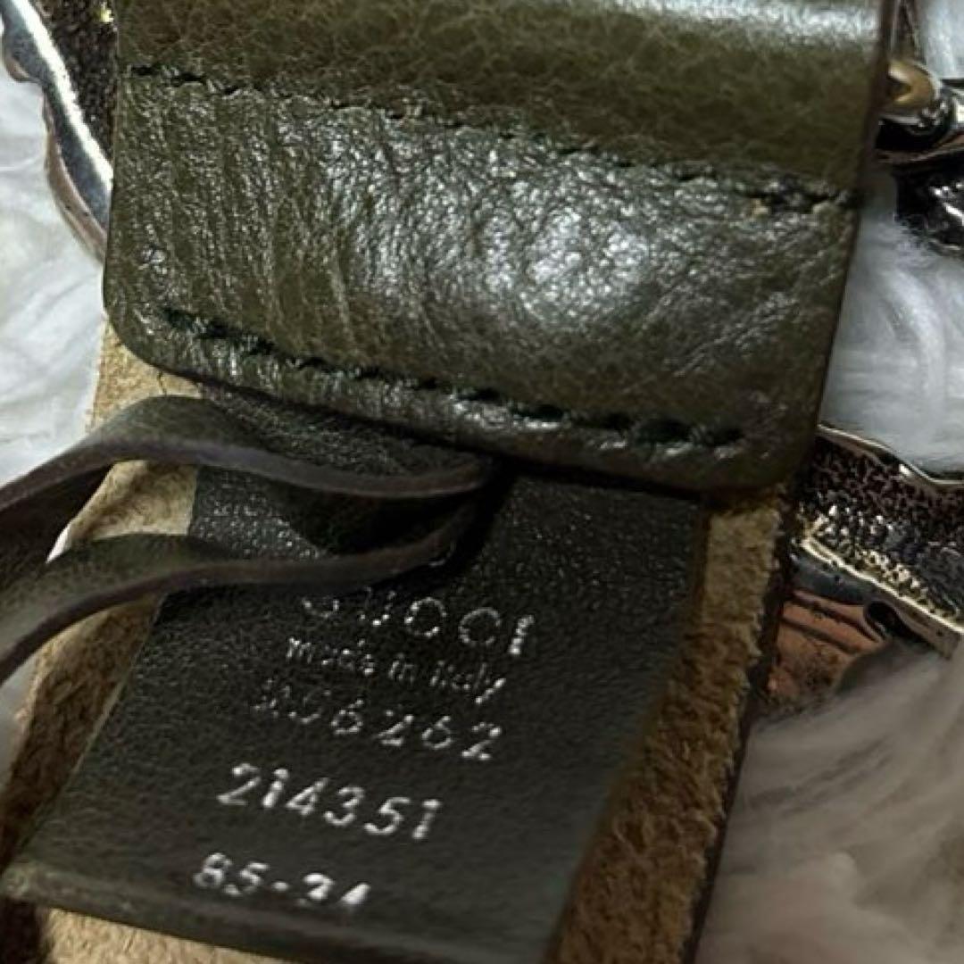 GUCCI グッチ ペガサス ベルト シルバーバックル 本革レザー カーキ 希少