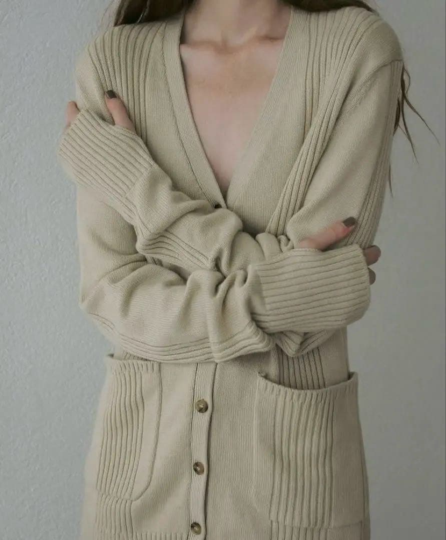 etre tokyo ランダムリブVネックニットカーディガン　ベージュ