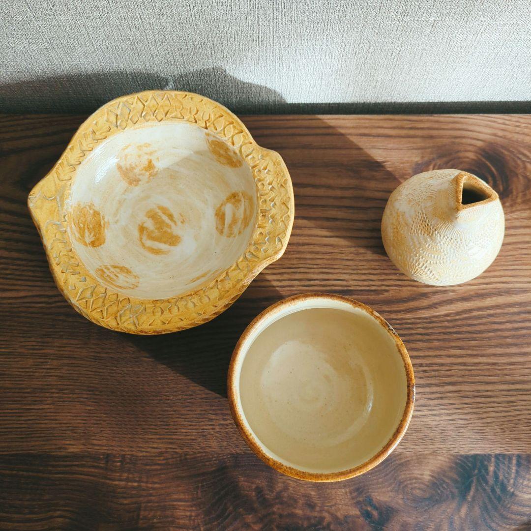 新品 工房いろはさんのお皿と花器3点セット② やちむん 作家もの 工房イロハ