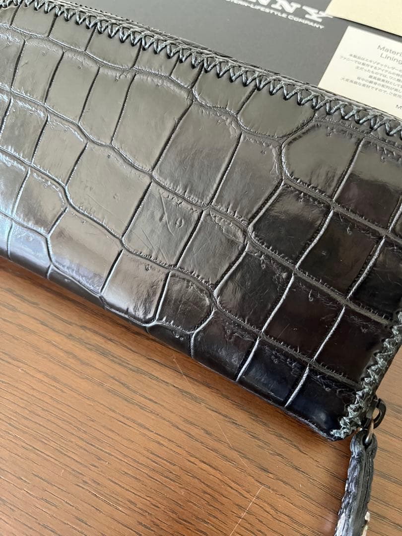 美品　FUNNY スタリオン　ポロサスクロコ長財布　黒　ラウンドファスナー